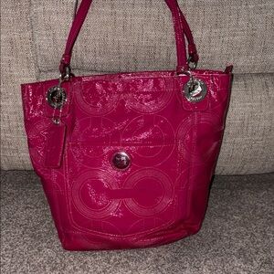 Coach Pink Glossy Tote with Silver Accents